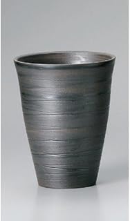 せともの本舗 Free Cup Black Earth Line Carved Free Cup (Large) 3.9 x 4.9 inches (9.8 x 12.5 cm) (440 cc), Earth, Japanese Tableware, Sake Cup, Restaurant, Ryokan, Izakaya, Commercial Use