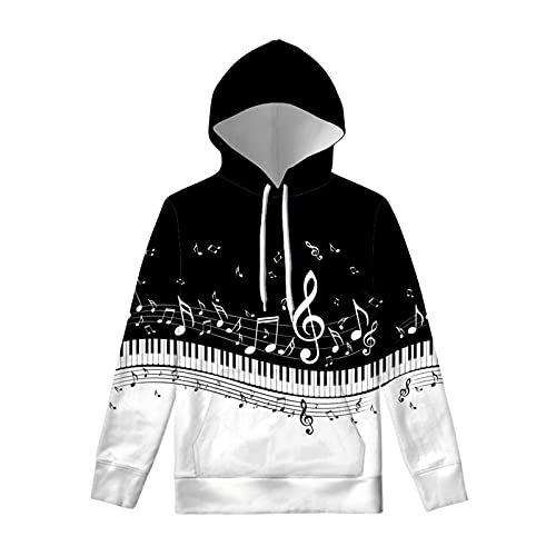 Poceacles Sweat à capuche à cordon de serrage pour femme, ultra doux, décontracté, manches longues, avec poche kangourou, Notes de musique : noir et blanc, XL Cover