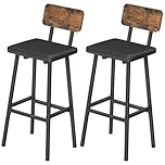 HOOBRO Bar Stools Set of 2, PU Upholstered Breakfast Bar Stools, Industrial Barstools with Backrest and Footrests, Bar Chairs for Kitchen, Dining Room, Bar, Rustic Brown and Black EBF84RBY01G2