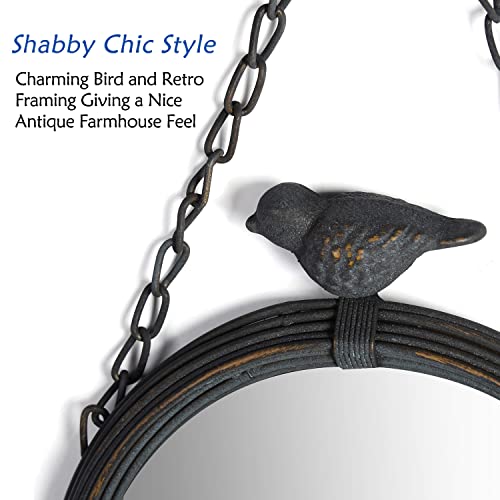 Nikky Home Shabby Chic Small Wall Mirrors Decor Decorative Metal Framed Hanging Round Mirror Vintage Rustic With Sparrow For Bathroom Living Room Office, Antiqued Black #TOP4