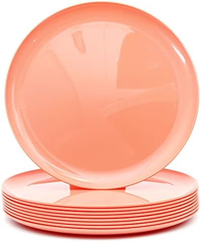 Youngever 9 Pack 25CM Re-usable Plastic Plates, Large Plates, Dinner Plates, Set of 9 (Grey Color)