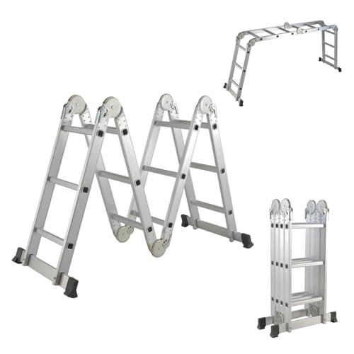 TOPWAY Aluminium Multi-Purpose Combination Ladder 3.6M Foldable Step Ladder 150kg Capacity 12 Runges for Outdoor Indoor Construction Sites (4 x 3 Steps) 1 TOPWAY Aluminium Multi-Purpose Combination Ladder 3.6M Foldable Step Ladder 150kg Capacity 12 Runges for Outdoor Indoor Construction Sites (4 x 3 Steps)
