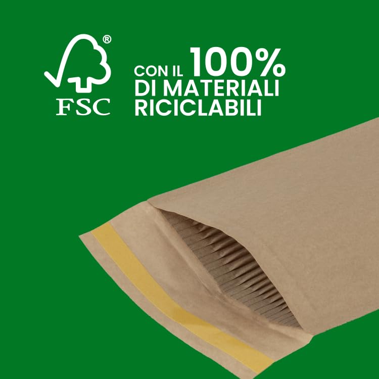 IMBALLAGGI 2000 - Buste Imbottite in Carta Certificata FSC con Cartone Ondulato - Confezione da 5 Pezzi, Dimensioni 180x260mm - Marrone - Ecologiche & Ideali per Spedizioni Sicure