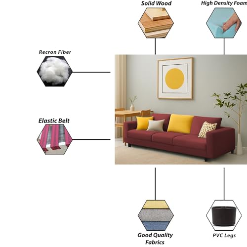 Image of Galib 3 Seater Sofa Set for Living Room (Maroon Fabric) Premium Fabric Sofa Set