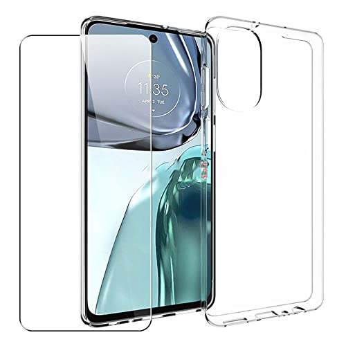 SDTEK Funda Compatible con Motorola Moto G62 5G, Transparente Gel Protección + Protector Pantalla Vidrio Templado 360 Case