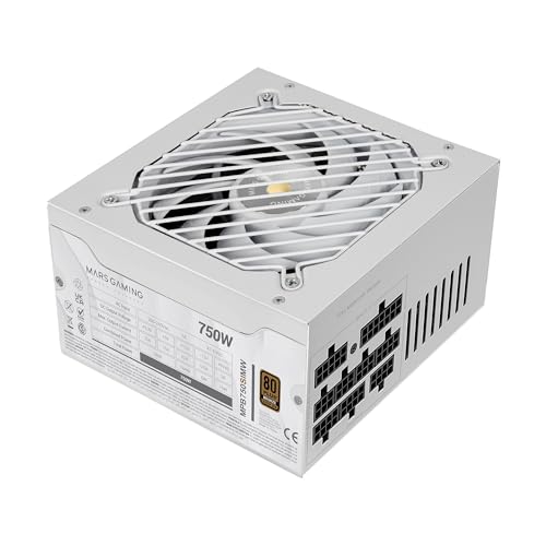 MARS GAMING MPB750SIM, Alimentation ATX 750W Full Modulaire, Garantie 7 Ans, 80Plus Bronze 230V EU, 90% Efficacité, Ventilateur SI Extreme Silence 140mm, Technologies AI2-RPM, DC-DC et SMD, Blanc