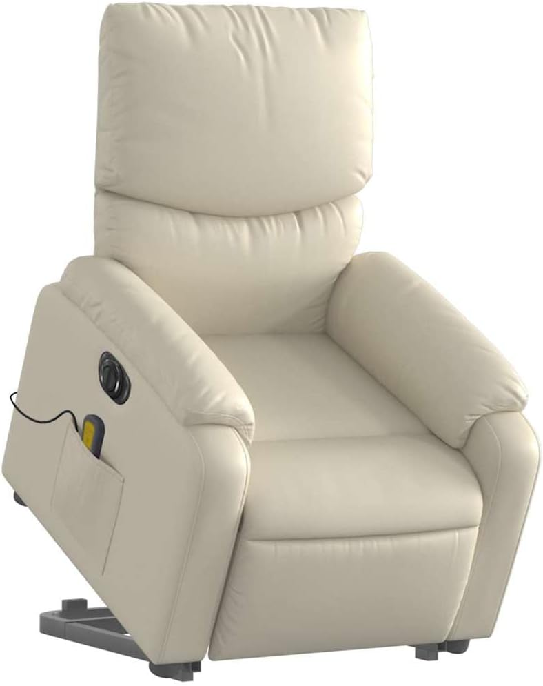 vidaXL Electric Massage Recliner Chair-Gray Faux Leather Power Lift-Assist Vibrating Armchair for Living Room/Seniors