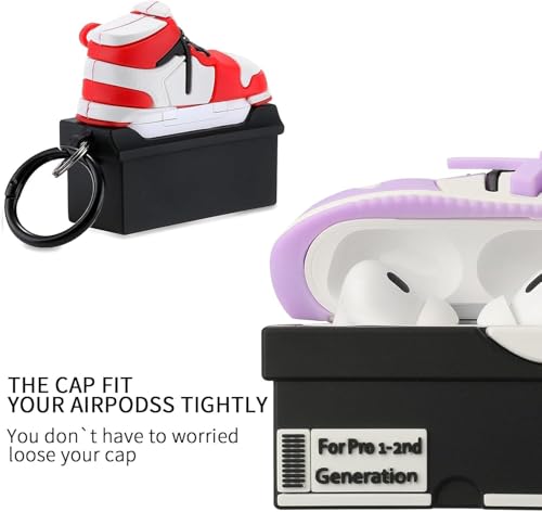 Image of Gedicht for Apple AirPods Pro 2nd Generation Case,Cute Cartoon Shoe Box Soft Silicone Protective Cases for AirPods Pro 2 Case with Keychain for Women Men, A-Red+Purple,2Pack