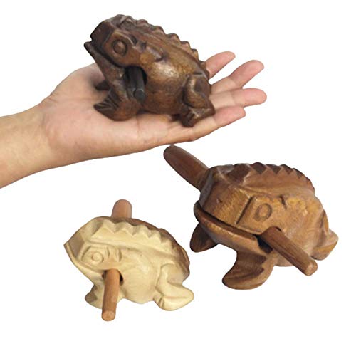 Cozinest Percussion Instruments Wooden Frog 3 Size 4.75\", 4\" and 3\" Family Wood Frog Guiro Rasp Musical Instrument Tone Block Musical Toy Percussion Instrument Home Office Decoration - Thumbnail 4