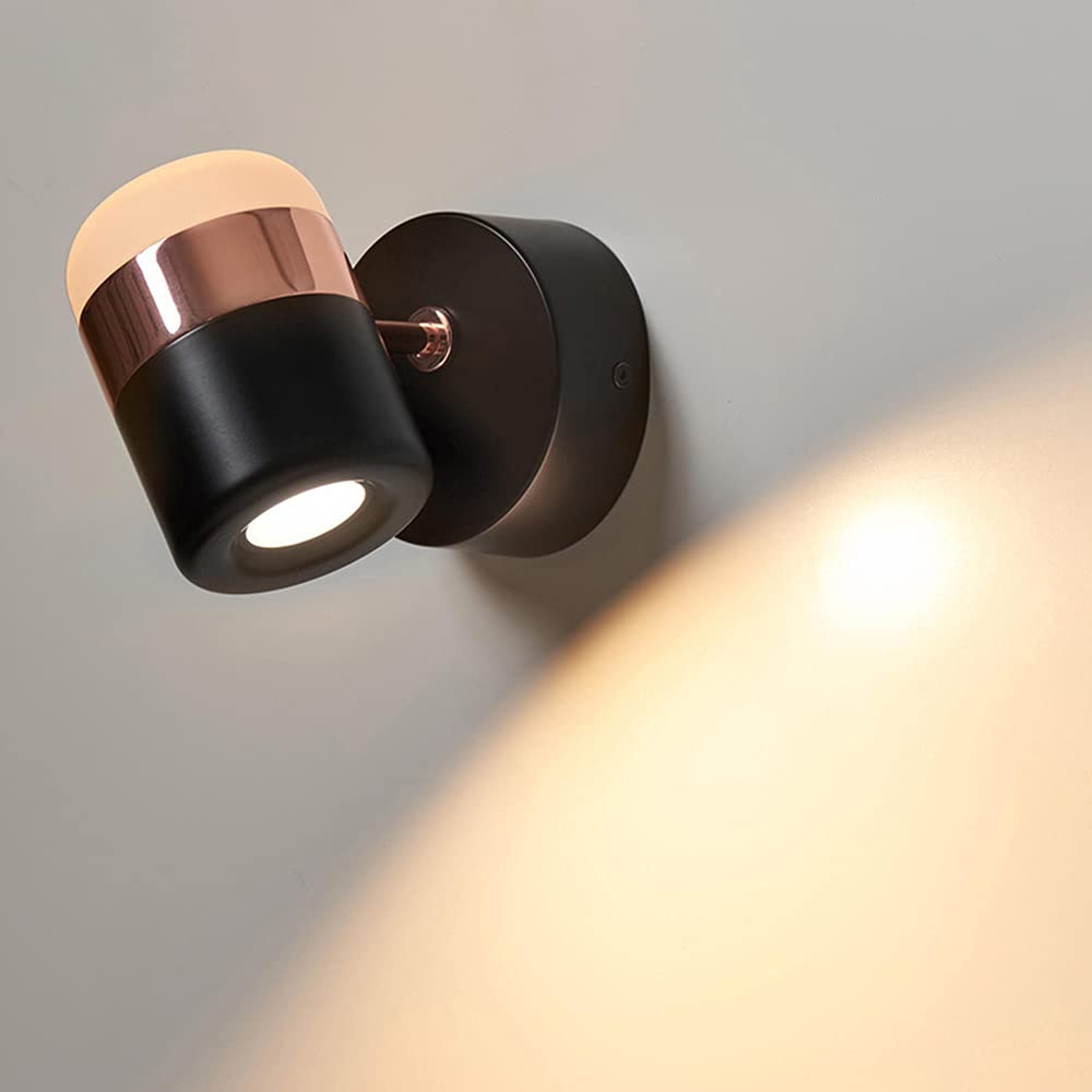 HYJAUSXB Mini Small Wall Lamp 5W LED Nordic Picture Spotlight丨Modern Sconce Light Fixture Hardwired 3000K丨Adjustable Headboard Lights for Living Room Bedroom Bedside Reading (Black)