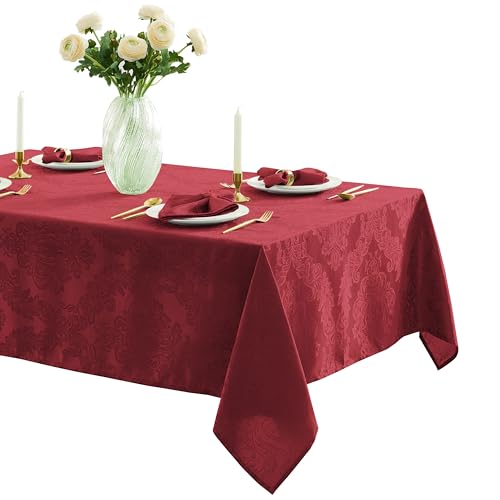 Newbridge Barcelona Damask Tablecloth, 60 x 144 Inch, Burgundy