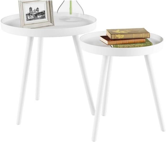 Set of 2 Nesting Tables, The end Table of The Side Table, 19.75'' W X 23.5'' H. (White)