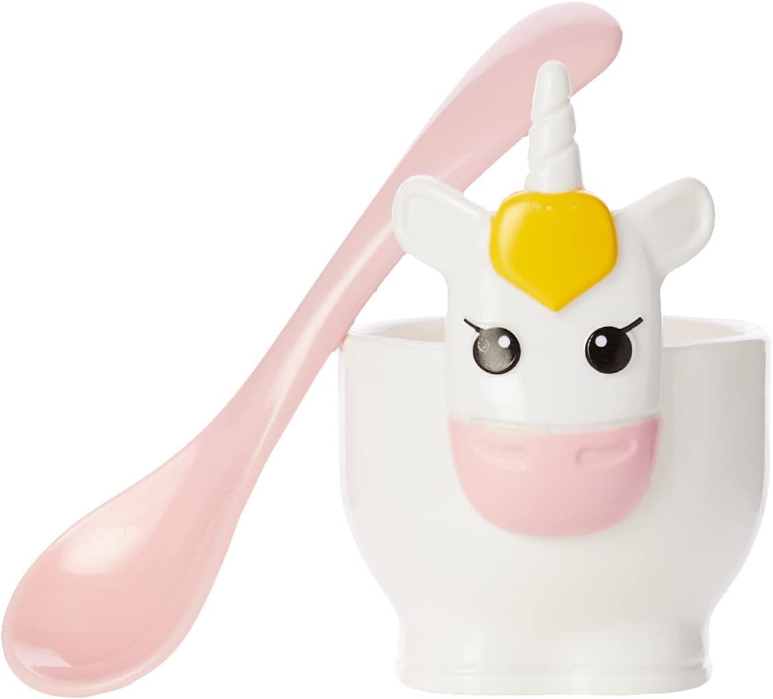 Unicorn Hard Boiled Egg Cup Holder with Spoon, 2-Piece Set, One Size, White