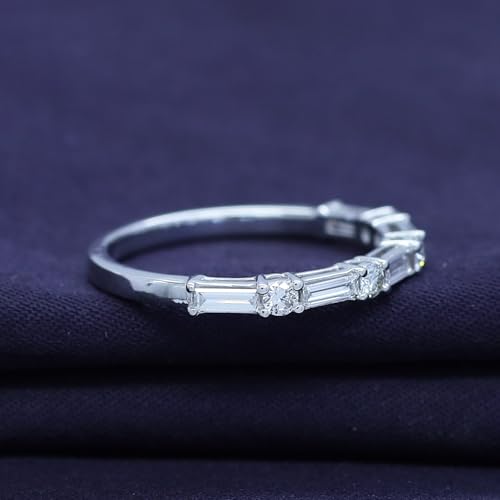 Lab Grown Diamond Wedding Bands for Women, Half Eternity Stackable Engagement Ring In 14K Gold Over Sterling Silver, Promise Rings, Anniversary Bands Gifts For Her (0.50 Cttw)-104