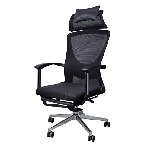 Image of Lakdi The Furniture Co High Back Office Chair with Head Rest and Back Adjustable Lumbar Support Study Mesh Chair for Office Work from Home with Foot Leg Rest Chair & Metal Leg Base with Chrome