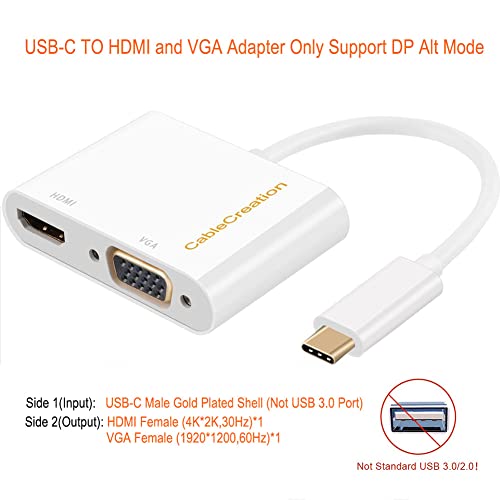 Image of USB C to HDMI + VGA, CableCreation [2-Pack] Type C (Thunderbolt 3 Compatible) to HDMI 4K + VGA Adapter, Compatible with MacBook Pro 2016 /2017 /2018,MacBook Air /iPad Pro 2018 /XPS 13 /Yoga 910,White