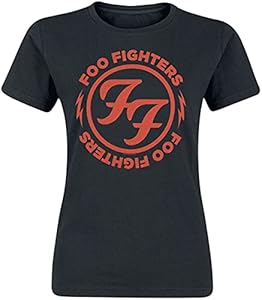 Foo Fighters Logo Red Circle Femme T-Shirt Manches Courtes Noir L 100% Coton Regular/Coupe Standard