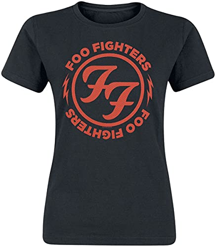 Foo Fighters Logo Red Circle Femme T-Shirt Manches Courtes Noir M 100% Coton Regular/Coupe Standard