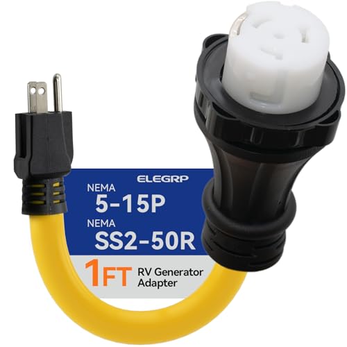 ELEGRP 50 Amp to 15 Amp RV Adapter Cord NEMA 5-15P to SS2-50R Twist Lock Connector 15A Male to 50A Female Dogbone Electrical Converter for Camper Travel Trailer Generator Heavy Duty STW 10/3 Wire