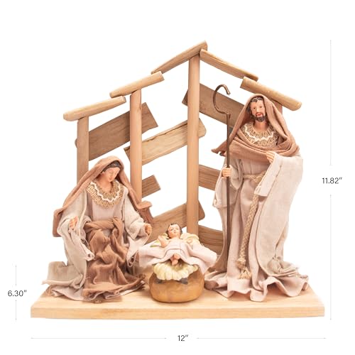 Nazareth Store Pine Wood Nativity Scene 12" Handcrafted Resin Holy Family with Cotton Clothing Religious Christmas Décor for Tabletop Mantel & Gift by Nazareth Store - Image 7