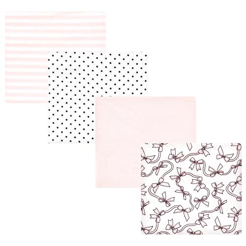 Image of Hudson Baby Unisex Baby Cotton Poly Flannel Receiving Blankets, Pink Bows, One Size