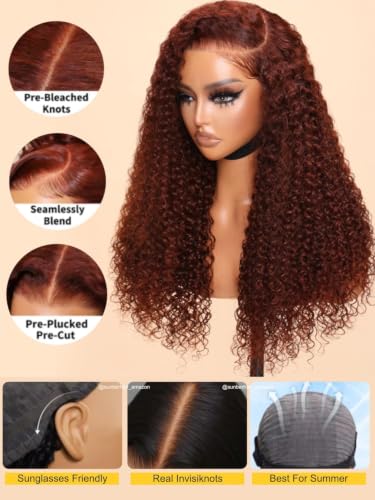 Image of 7x5 Curly Reddish Brown Glueless Wigs Human Hair Pre Plucked Pre Cut 20 inch