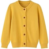 [HahaNice] キッズ カーディガン 男の子 女の子 綿 子供服 ニットセーター スクールセーター 長袖 前開け コート 男女兼用 無地 春秋冬 通園通学 学生 防寒 羽織 黄色90