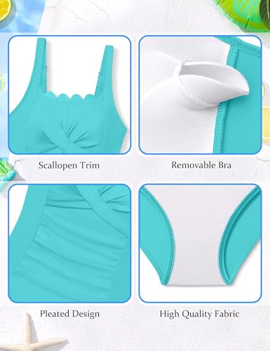 Image of Shallmu Girls Swimsuit Color Block Adjustable Straps One Piece Summer Bathing Suit for Girls 9-16 Years