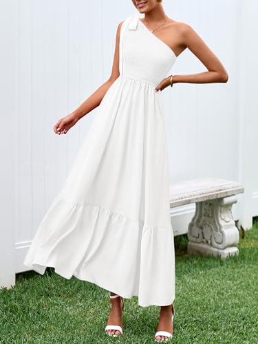 PRETTYGARDEN Womens One Shoulder Summer Maxi Dress Smocked Flowy Boho Beach Long Sundress Sleeveless Wedding Guest Dresses3