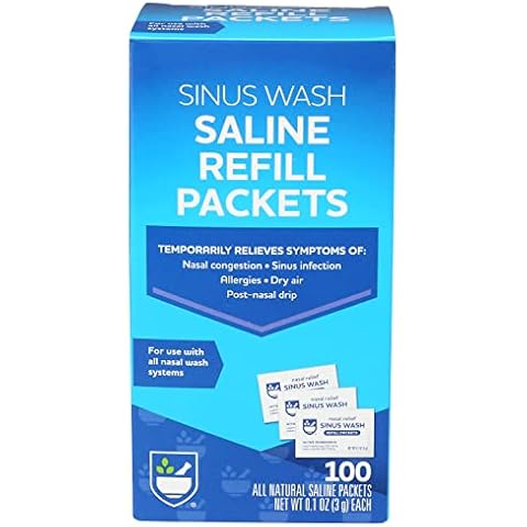 Rite Aid Sinus Wash Refill Kit, Individually Wrapped Saline Packets - 100 Count | Nasal/Allergy Relief Saline Solution for Neti Pots | Nasal Rinse Cover