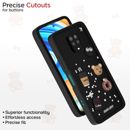 Image of Pikkme Back Cover for Redmi Note 9 Pro /Note 9 Pro Max /Poco M2 Pro /Note 10 Lite | Cute Fun Cartoon 3D Bear Silicone Full Body Protection Bumper Cover (Black) | Cute Fun Cartoon