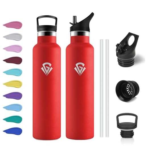 Botella Agua 1L, Cantimplora sin BPA, Botella Termica Acero Inoxidable con Aislamiento Doble Pared, Botella Gym Reutilizable y Antifugas para Escuela, Oficina, Viajes, Senderismo, Yoga, Outdoor