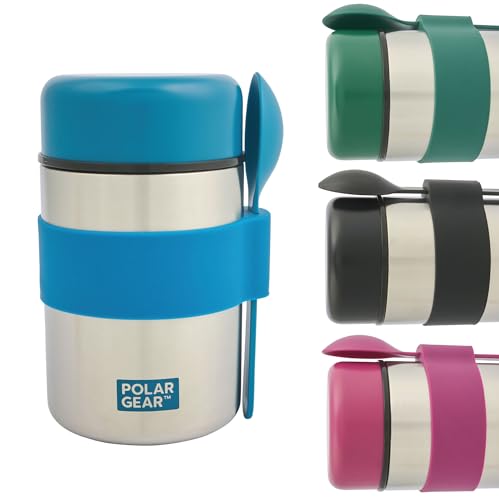Polar Gear Insulated Food Flasks For Hot Food Triple Layer Stainless Steel Hot Food Flask With Spoon Keep Meals & Drinks Hot for 6 Hours & Cold for 6 Hours Soup Flask For Work School - Blue