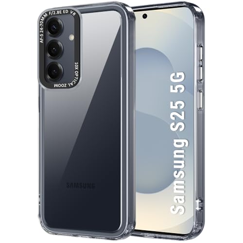 Image of TheGiftKart Hybrid Shockproof Back Cover Case for Samsung Galaxy S25 5G | Stylish Camera Border | Electroplated Buttons | Crystal Clear Hard Back Cover Case (TPU & PC, Smoked Bumper)