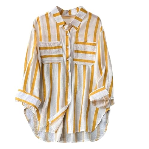 Image of ROYALICA Women's Orange & White Striped Cotton Blend Oversized Casual Shirt