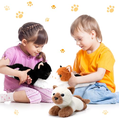 Image of 3 Pcs 9 Inch Cat Stuffed Animal Plush Gift Cute Kitten Plush Toys Small Cat Stuffed Animal Sleeping Gifts for Boys Girls Pet Party Favors(Cute Style)