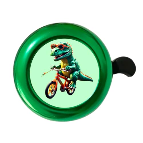 Cool Dinosaur - Loud Crisp Clear Sound Metal Bike Bicycle Bell for Kids and Styles (Green Biking Dinosaur)