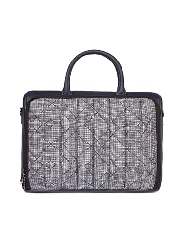 Image of ZOUK Blue Pro Laptop Bag for Men | Vegan Leather Office & Travel Bag with Quilted Design, 15.6-Inch Laptop Compartment, Trolley Sleeve & Shoulder Strap |