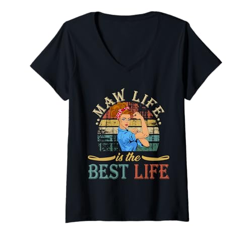 Femme Vintage Strong Women Maw Life is The Best Life Mother's Day T-Shirt avec Col en V