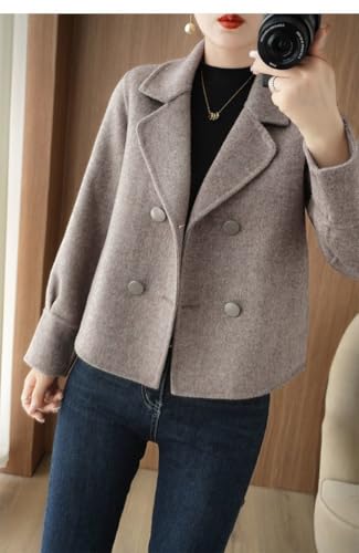 utcoco Womens Cropped Wool Coats Notched Lapel Pea Coat Short Jacket Button Down Crop Blazer Jackets4