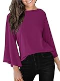 Dbtanjy Womens Casual Bell Sleeve Shirts - 3/4 Sleeve Tunic Crew Neck Tops Loose Fitting Blouse (X-L
