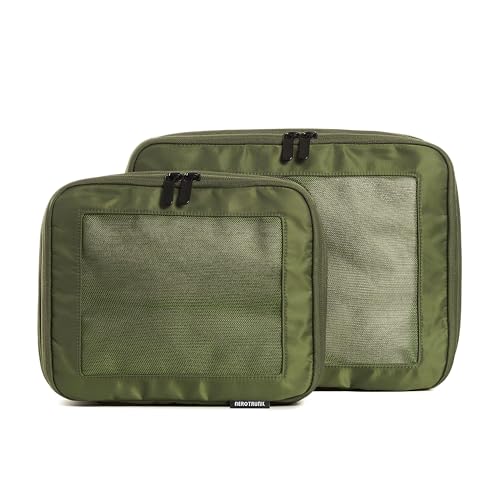 Image of Aerotrunk Compression Packing Cubes for Travel - Luggage Organizer Bags - Double Zipper Packing Cubes for Suitcases (2-Pack, Olive)