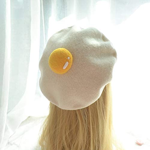Winter Beret Hat Cute Poached Egg Soft Wool Felt Beret Handmade Painter Creative Hat Cap For Women Kids Girls (Adult) White #TOP3