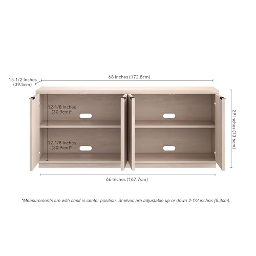 Henn&Hart Mansfield Buffet Table, 68" Wide, White Finishes