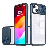 MEIQIBAO Cover iPhone 15 Plus Custodia，Scorrevole Protezione Fotocamera Ultra Sottile Leggero Hard PC Back Cover e TPU Bumper Protettiva Case (Antiurto Antiscivolo AntiGraffio)，blu