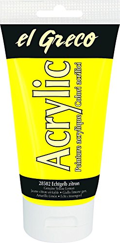Kreul 28502 - El Greco Acrylic, Tube de 150 ML en Citron, Peinture Acrylique Brillante hautement pigmentée, qualité d'étude, Peut être Peinte avec du Beurre, pour Une Peinture pâteuse