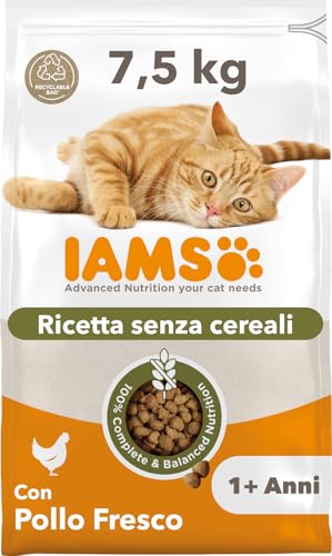 IAMS Cibo per gatti senza cereali con pollo - Alimenti secco per gatti adulti da 1 anno, 7,5 kg