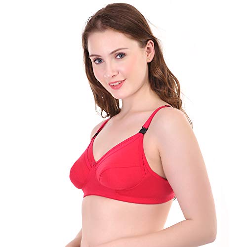 Image of Women Maternity Non Padded Bra - Made of Pure Cotton Full Coverage Non Wired Seamless Pushup Soft Cup for T-Shirt Saree Dress Sports Garment for Daily Use Everyday