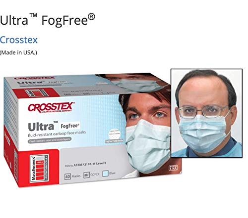 crosstex cr-gcfcx ultra fogfree earloop mask blue pack of 40