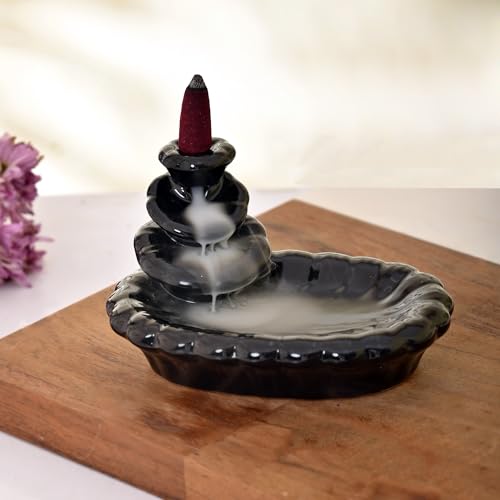 Image of Ceramic Backflow Smoke Fountain Incense Holder for Home Decor Gifts with 20 Smoke Cones by Craftam